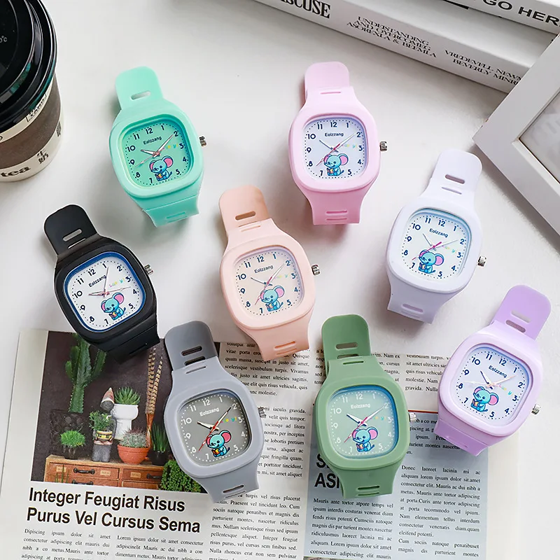 Ins Cute Elephant Silicone Hot Watches Trendy Glow-in-the-dark Sports Student Square Quartz Watch Kids Awareness Time Watch