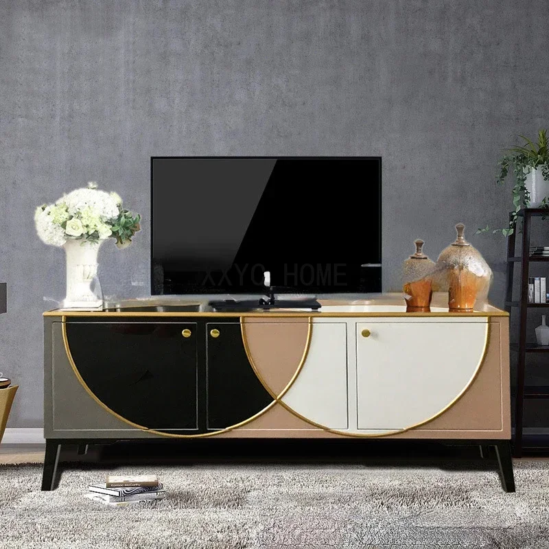 

Постмодернистский телевизионный шкаф из массива дуба в стиле легкой роскоши, модный трехдверный напольный шкаф-тумба