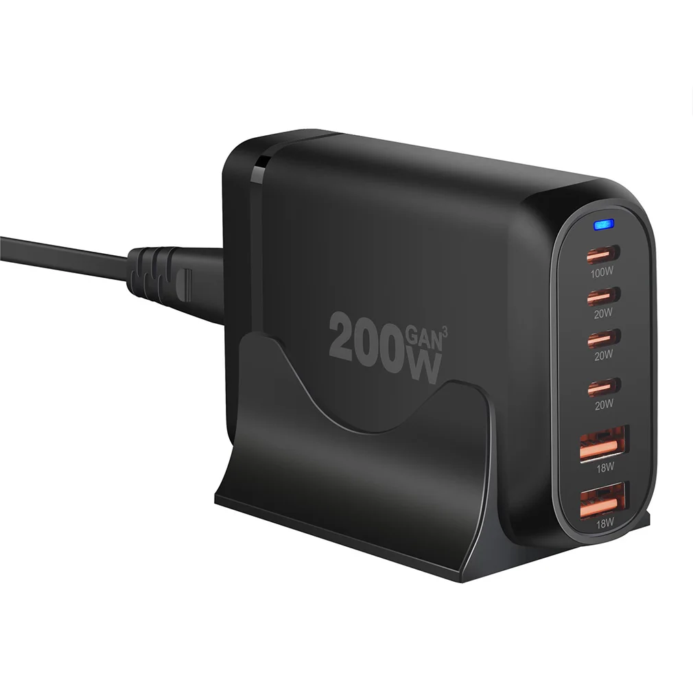 Hot 200W GaN Desktop Fast Charger 6-port USB Type C PD Charger Multi-Port Fast Charging for iphone, for MacBook Dropshipping