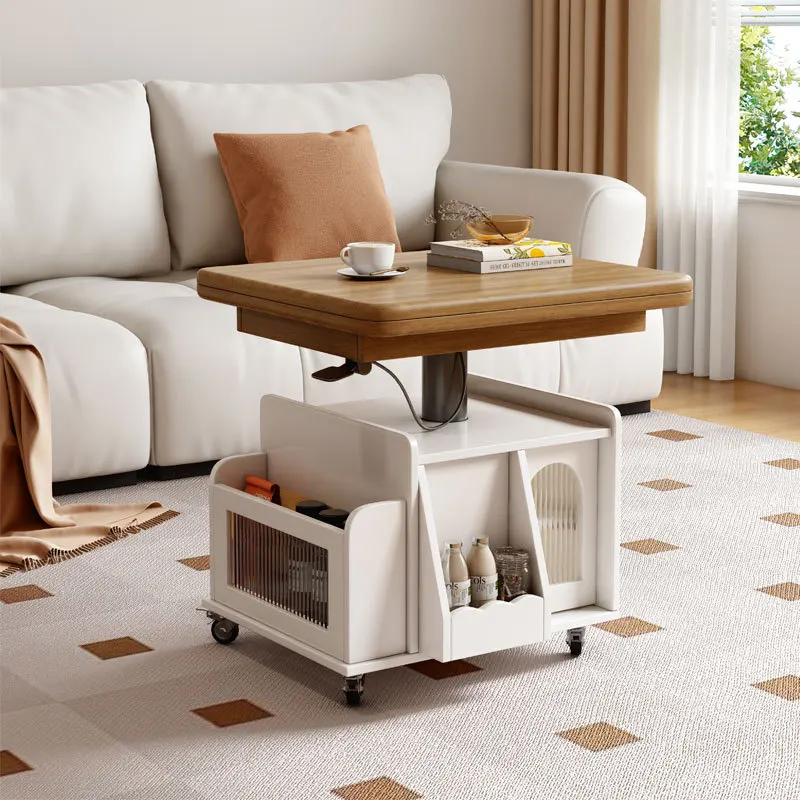 Mesa de centro de elevação de madeira maciça carrinho móvel mesa de chá dobrável jantar dupla finalidade chá multifuncional sala de estar