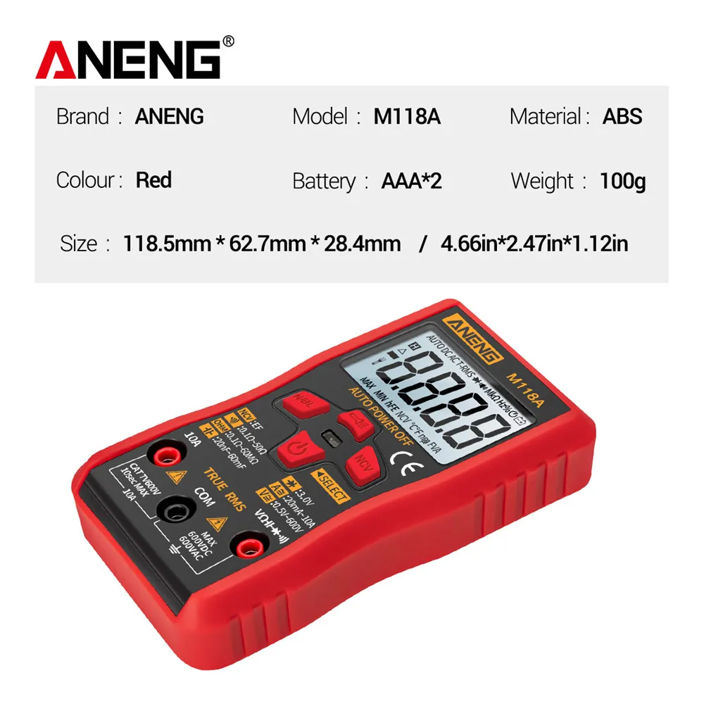 ANENG M118A Mini Multimeter 6000 Counts Digital Tester True Rms Auto Mmultimetro Tranistor Meter with NCV Data Hold Test Tools