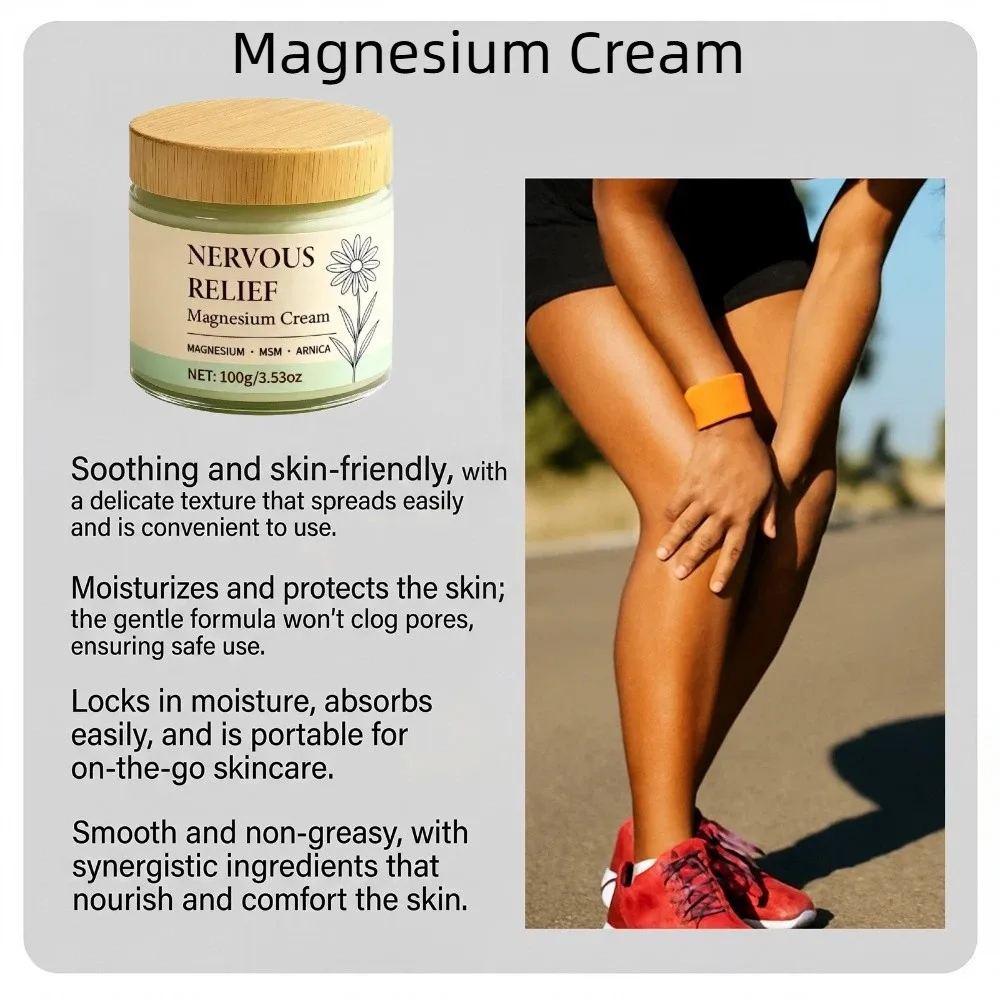 100g/3.53oz Nerve Relief Magnesium Cream Gentle Care Non-Greasy Magnesium Cream Moisturize Skin Fast Absorbing Body Care Cream