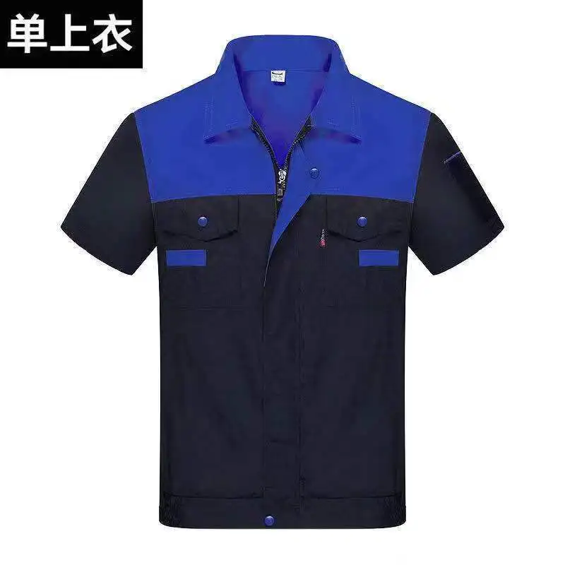 Men Women Short Sleeve Work Coat Workshop Shirts Motor Mechanic Uniform with Two-pocket T-shirts Man Workshop Overalls Top