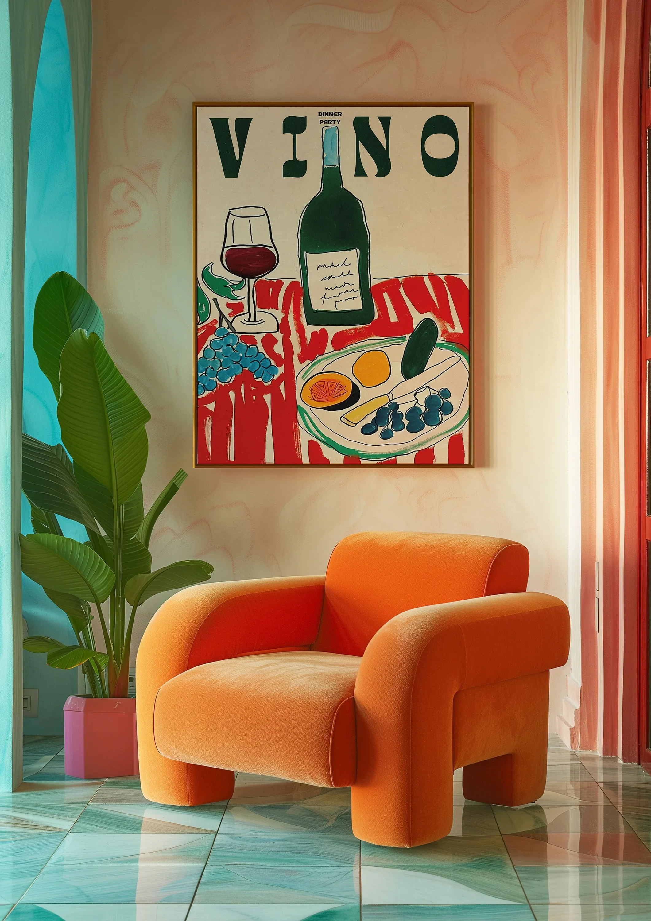 Amore الأخضر مخطط قماش الطباعة فينو كأس للنبيذ والفلفل الجدار ملصق فني غرفة المعيشة الحديثة غرفة نوم المطبخ ديكور المنزل الهدايا