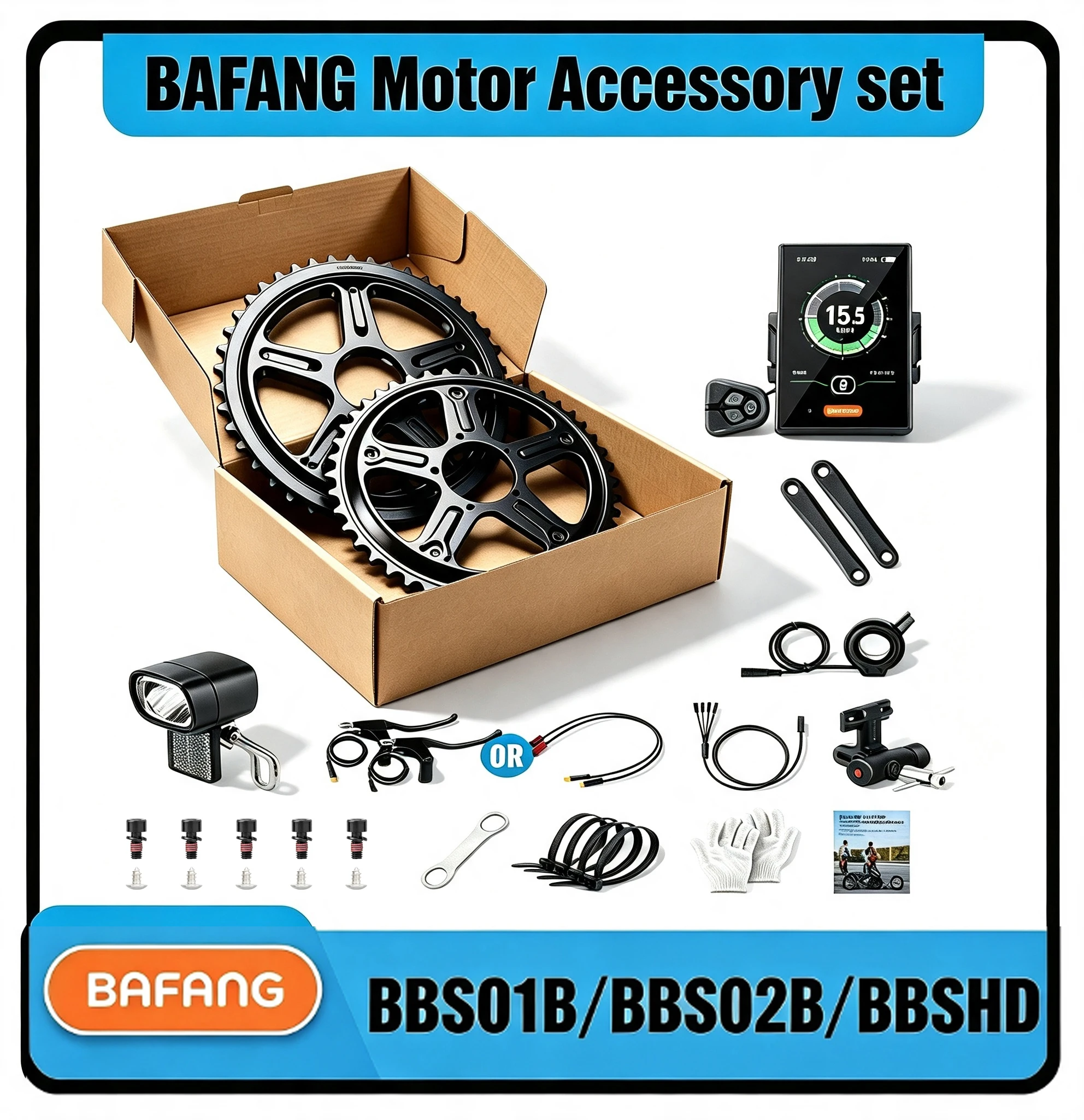 BAFANG BBS01B BBS02B BBSHD UART Protocol E-bike Mid Drive Motor Accessory Kit Display Chainring Brake Parts No Motor &No Battery