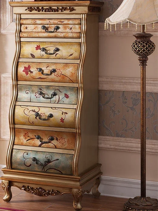American European Country Pastoral Mediterranean Solid Wood Painted Multi-Layer Chest of Drawers Wall of Drawers Decoration