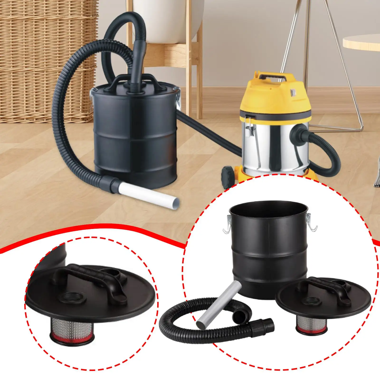 Woodworking Dust Collector Parts 20L Black Cyclone Filter Barrel for Shop Vac Cleaning Fireplace Ash