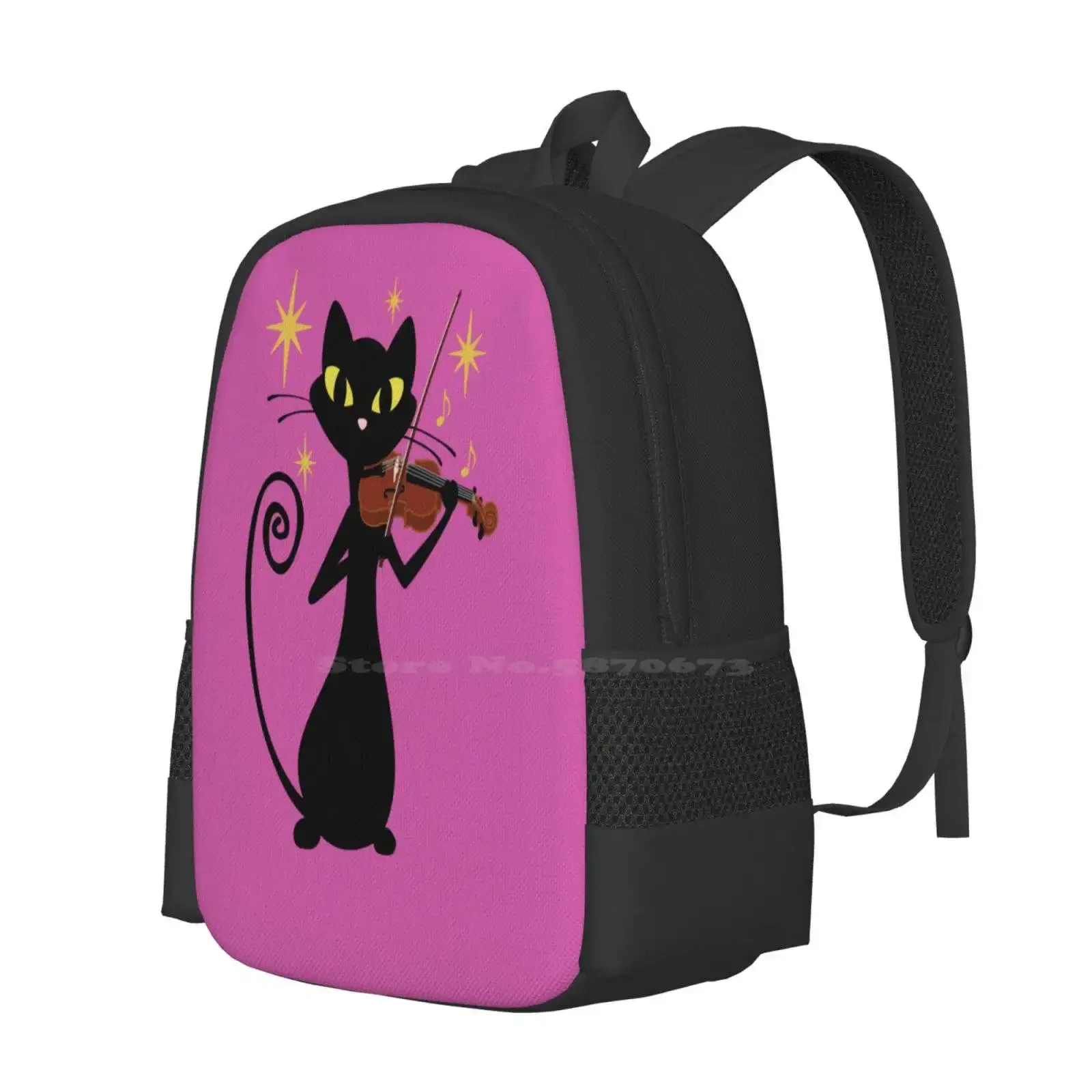 الكمان اللعب الرجعية القط الأسود رائجة البيع المدرسية على ظهره حقائب الموضة الكمان والقط القط والكمان القط الأسود الرجعية القط منتصف #2