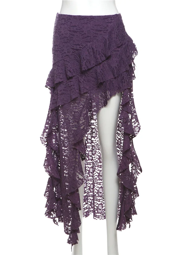 Quasten Frauen Röcke Unregelmäßigen Saum Mehrschichtige Rüschen Spitze Patchwork Süße Sommer Trend Täglichen Dünne Vielseitige Böden 2025