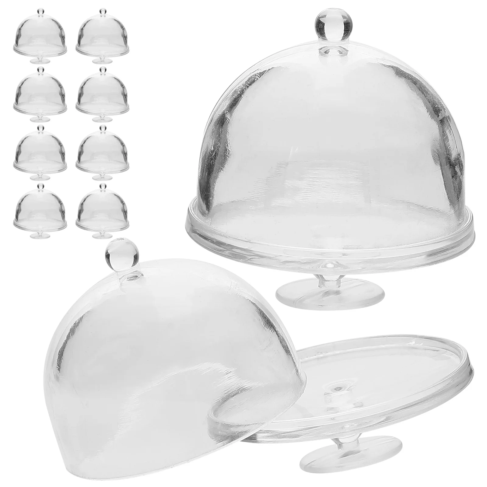 10 Pcs Mini Cake Holder Cupcake Stand Pan with Lid Container Domes House Accessory Transparent Plate Toy Room Cover