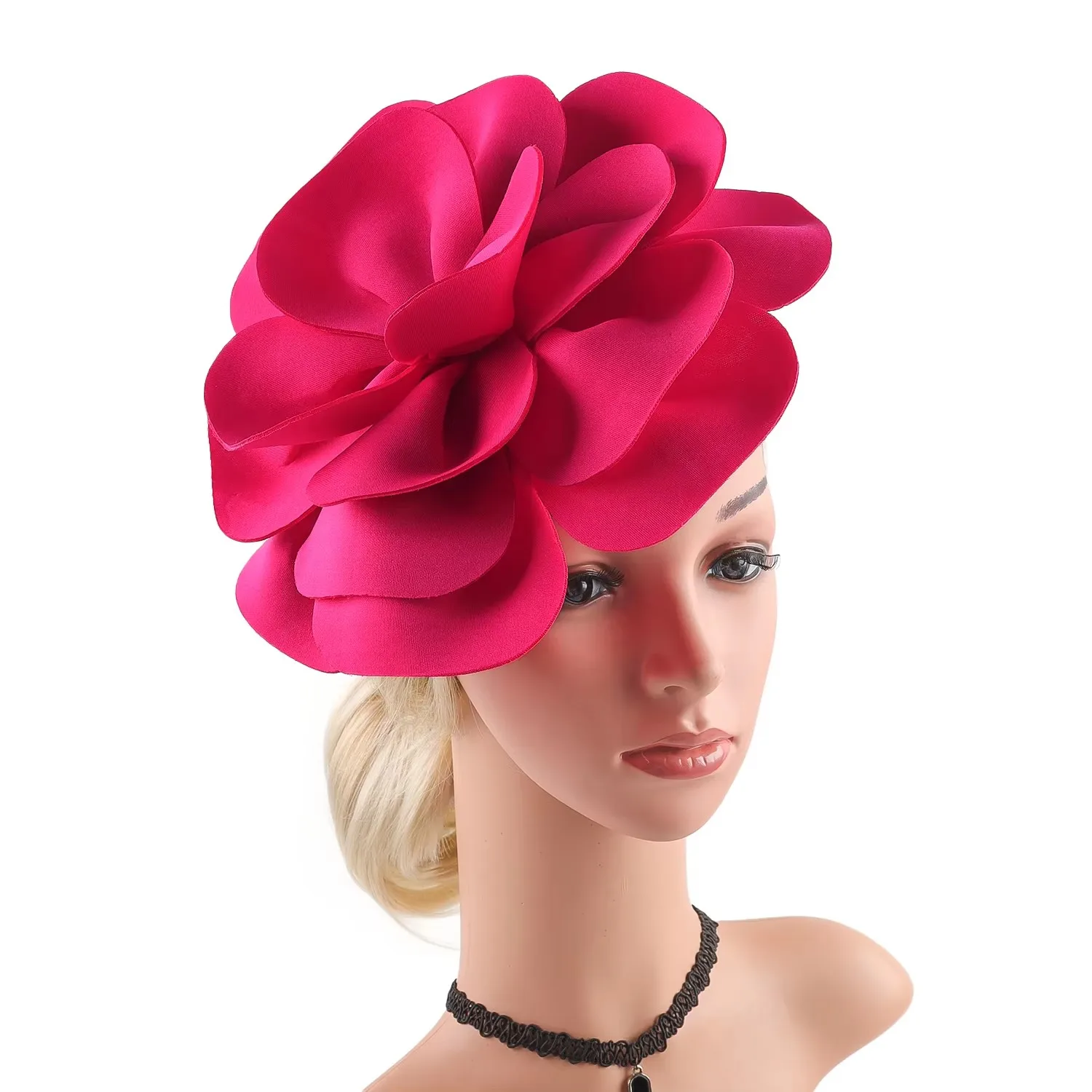 Übertriebener großer Rosenblüten-Haarschmuck, Fascinator-Hut für Damen, Haaraccessoires für Hochzeit, Teeparty, Kentucky Derby, Braut. – Detail 4