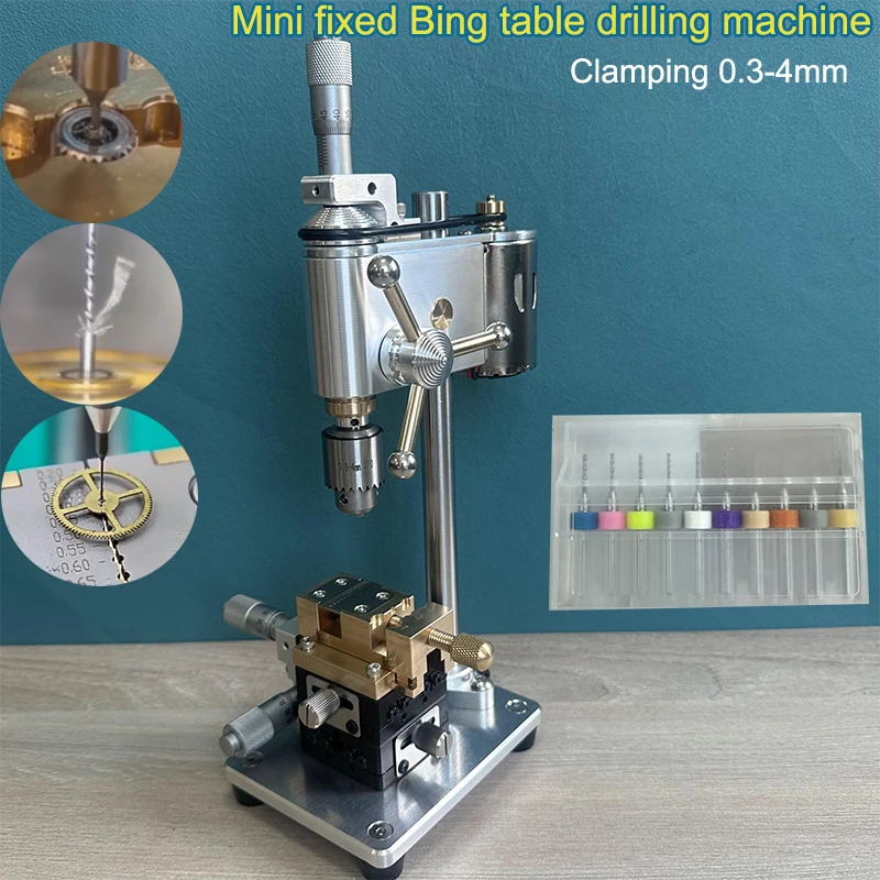 Mini Bench Drill Press with Micrometer Positioning, Variable Speed Clamping Precision Drilling Machine for Watchmaker Repair