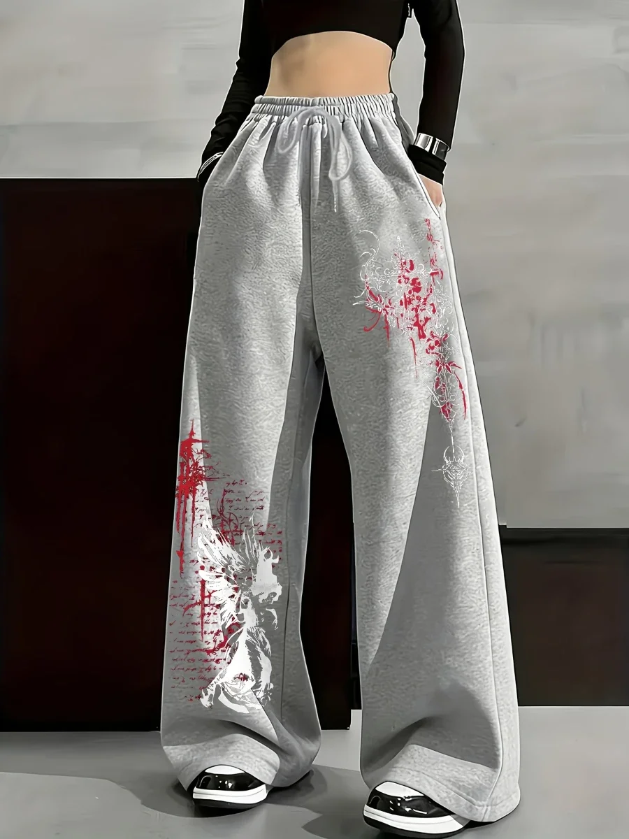 Spring and Autumn Women's Clothing Fun Prints Hip Hop Portraits Cross Color Blocking Letters Personalized Patterns Streetwear