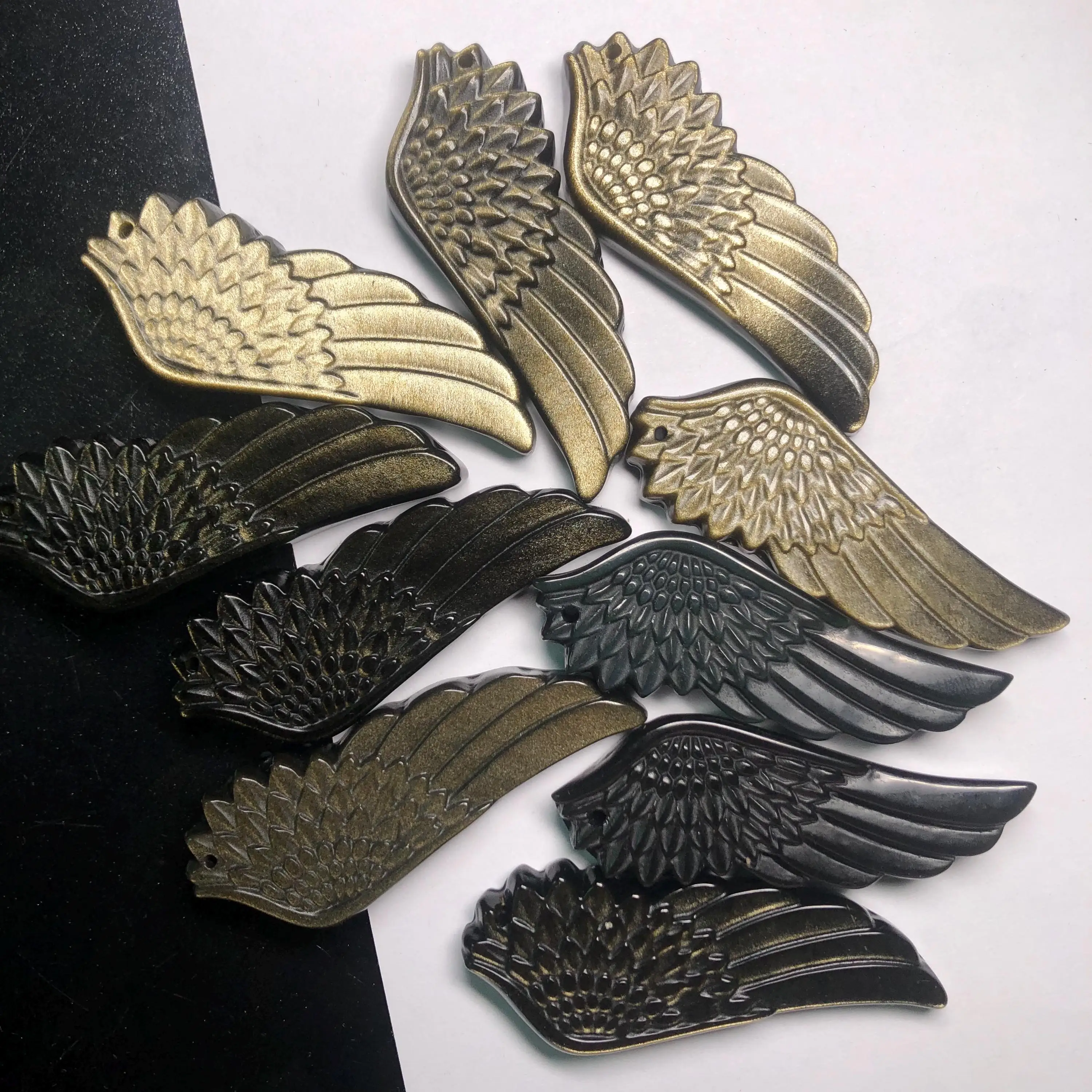 Natural Golden Obsidian Angel Wing Pendant Gold Sheen Volcanic Glass Crystal Carving Reiki Healing Home Decor Gift