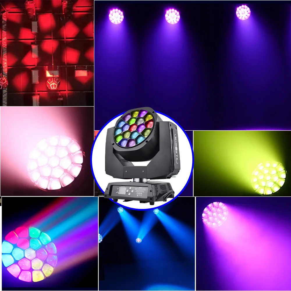 19x15W/19x40W RGBW Zoom Moving Head Lighting LED Beam Wash Bee Eye Stage Lights DMX512 Connect For DJ Disco Bar Lights Audience