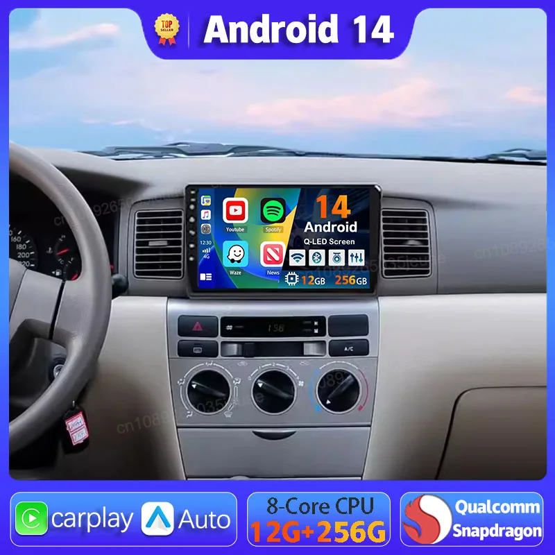 Android 14 Car Radio Carplay Auto For Toyota Corolla E120 e 120 BYD F3 2007 2008 - 2012 Multimedia GPS Player 2 Din Video Stereo