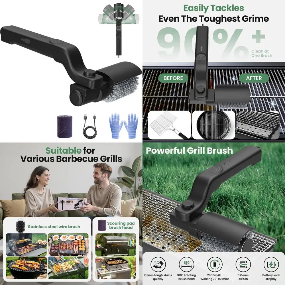 

Cordless Stainless Steel BBQ Brush, Adjustable 180° Angle, Rechargeable, No Bristle Loss, 90 Min Runtime, Ideal Father's Day Gif