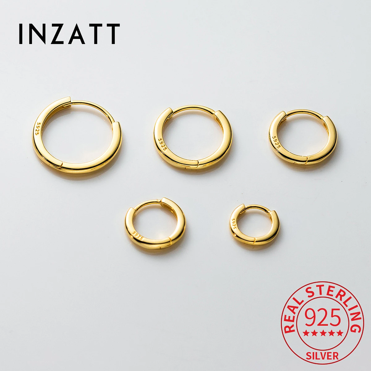 INZATT Real 925 Sterling Silver 10/12/14/16/18mm Round Hoop Earrings for Women Classic Fine Jewelry Geometric Accessories