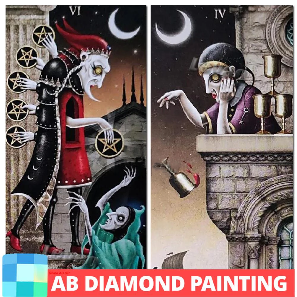 ชุดงานปักครอสติชการตกแต่งบ้านแบบปักโมเสคประกายเพชรแบบเต็มตัวลายโทเท็มลึกลับไพ่ทาโรต์สำหรับแม่มดแสงเหนือแบบ AB