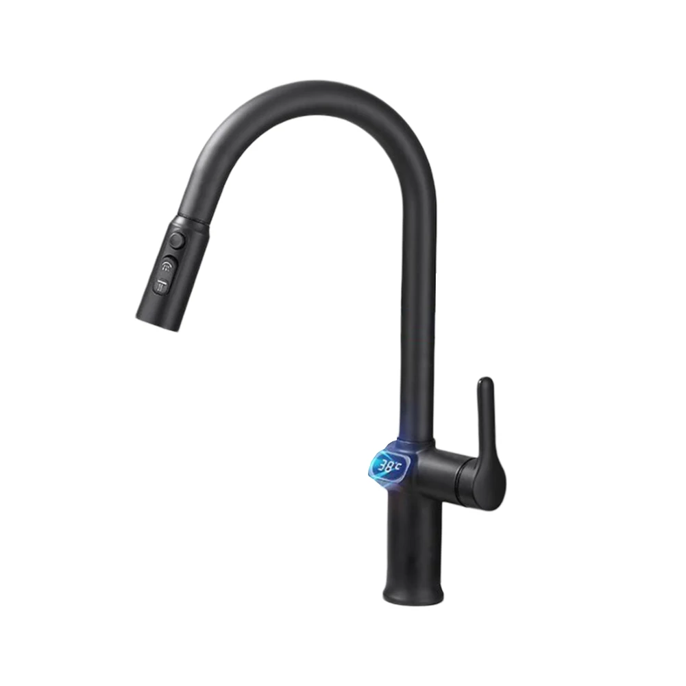 For Kitchen Use Pull-down Faucet LED Display Faucet Cooking Preparation Water Temperature Display Hot And Cold Water Control