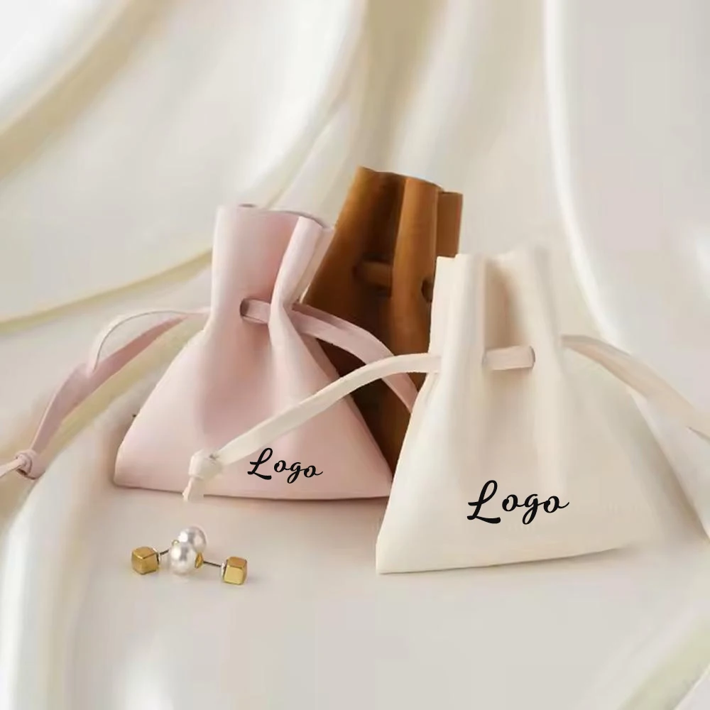 Bolsa de gamuza de microfibra azul personalizada, 50 Uds., con su propio logotipo, DIY, collar de lujo, pendientes, bolsas pequeñas de almacenamiento con cordón para cosméticos