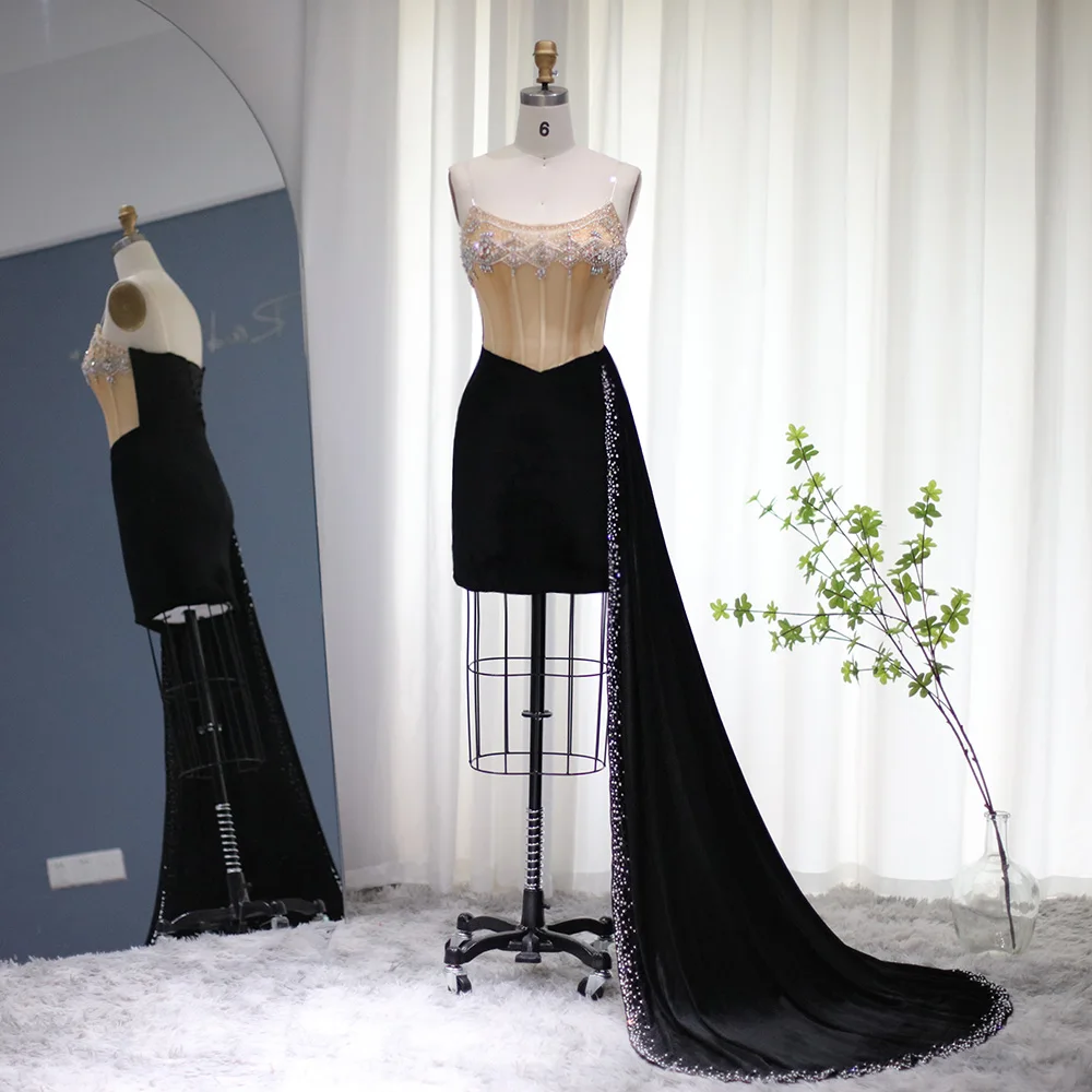 

Sharon Said Sparkly Crystal Black Velvet Short Corset Sheer Prom Dress African Graduation Party Gowns RM001 Customized