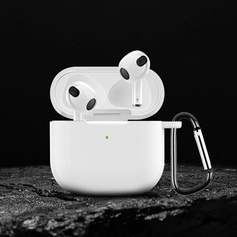 실리콘 충격 방지 이어폰 케이스 커버, 카라비너 보호대 커버 포함, 에어팟 4 (2024) 이어폰 액세서리