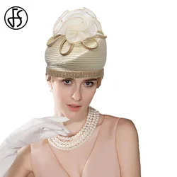 FS 2024 Wedding Church Beige Hats Fascinator For Woman Flower Elegant Kentucky Derby Cap Luxury Banquet Cocktail Party Headdress