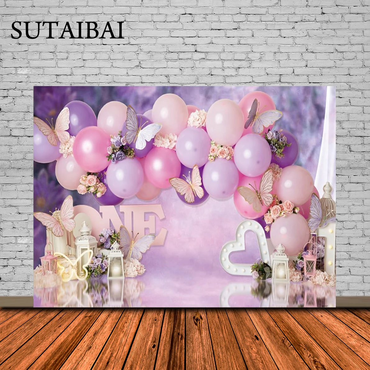 

Purple 1st Birthday Backdrop for Photography Floral Dreamy Butterfly Cake Smash First Birthdays Background Balloons Girls Flower