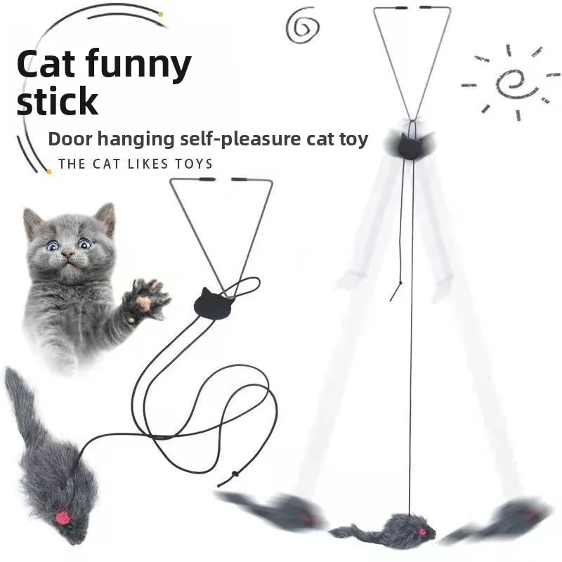 Door Hanging Mouse Teaser for Cats Elastic Clip Door Swing Interactive Hanging Bouncing Self Playing Toy for Cat Relieve Boredom