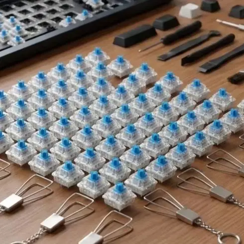 90pcs 3 Pin Mechanical Keyboard Switches Blue Tactile Clicky With Dust Cover For Gaming Typing Replacement Parts Accessories