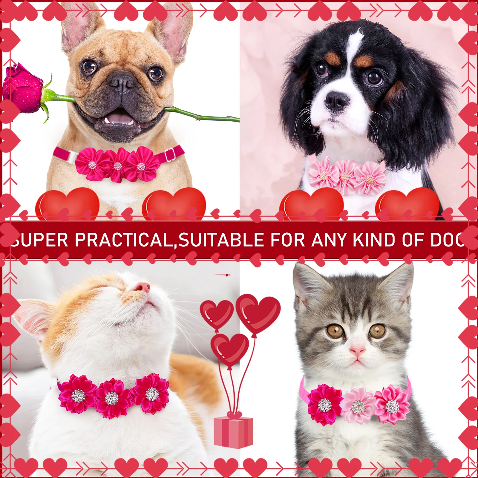 Dog Bow Ties 10/30/50PCS Valentine's Day Pet Collars For Dogs and Cats Adjustable Pet Dog Bow Ties Puppy Neckties Pet Supplies