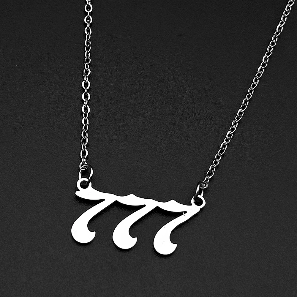 Luck 777 Angel Number Pendant Necklace For Women Men Stainless Steel Silver Color Choker Summer Bless Bff Chain Jewelry Gifts