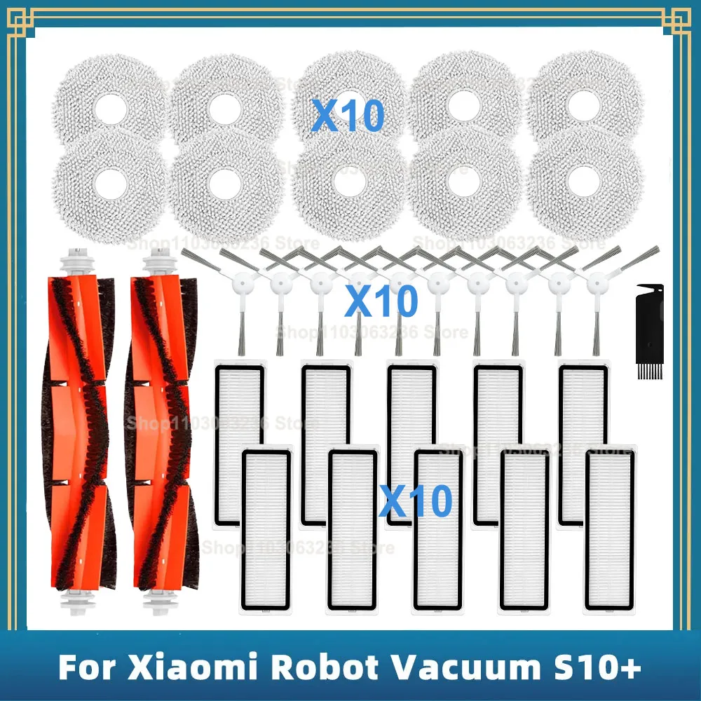 Compatible For Xiaomi Robot Vacuum S10+ / S10 Plus B105 Spare Parts Accessories Main Side Brush Hepa Filter Mop Rag Cloth