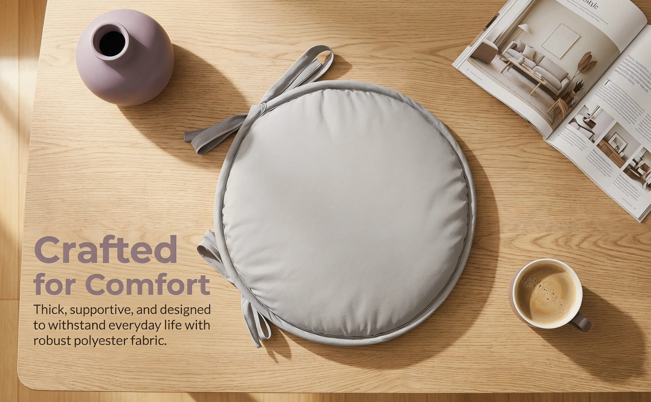 1Pcs Round Seat Cushion Thickened Sponge Polyester Chair Pad for Dining Chairs Desk Stools Sofa Bed Car Easy Tie Straps Home