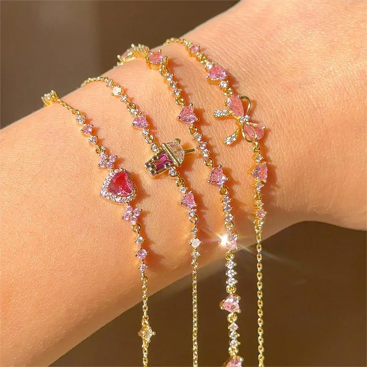 

Lovely Shiny Zircon Bow Bowknot Chain Bracelets Jewelry Female Party Gifts New Fashion Women Girls Trendy Sweetness