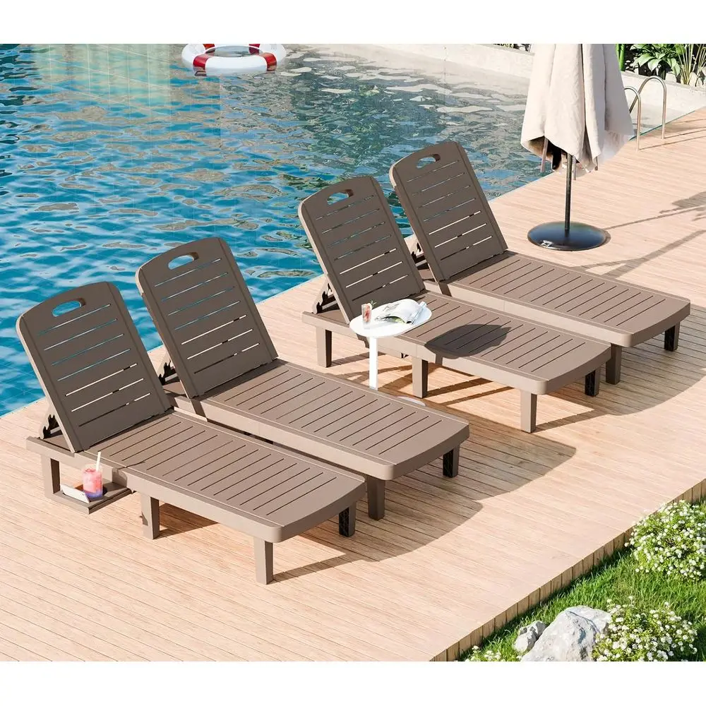 

Set of 4 Oversized Lounge Chairs with Adjustable Backrest and Cup Holder, Weatherproof for Pool, Patio, Beach, Taupe