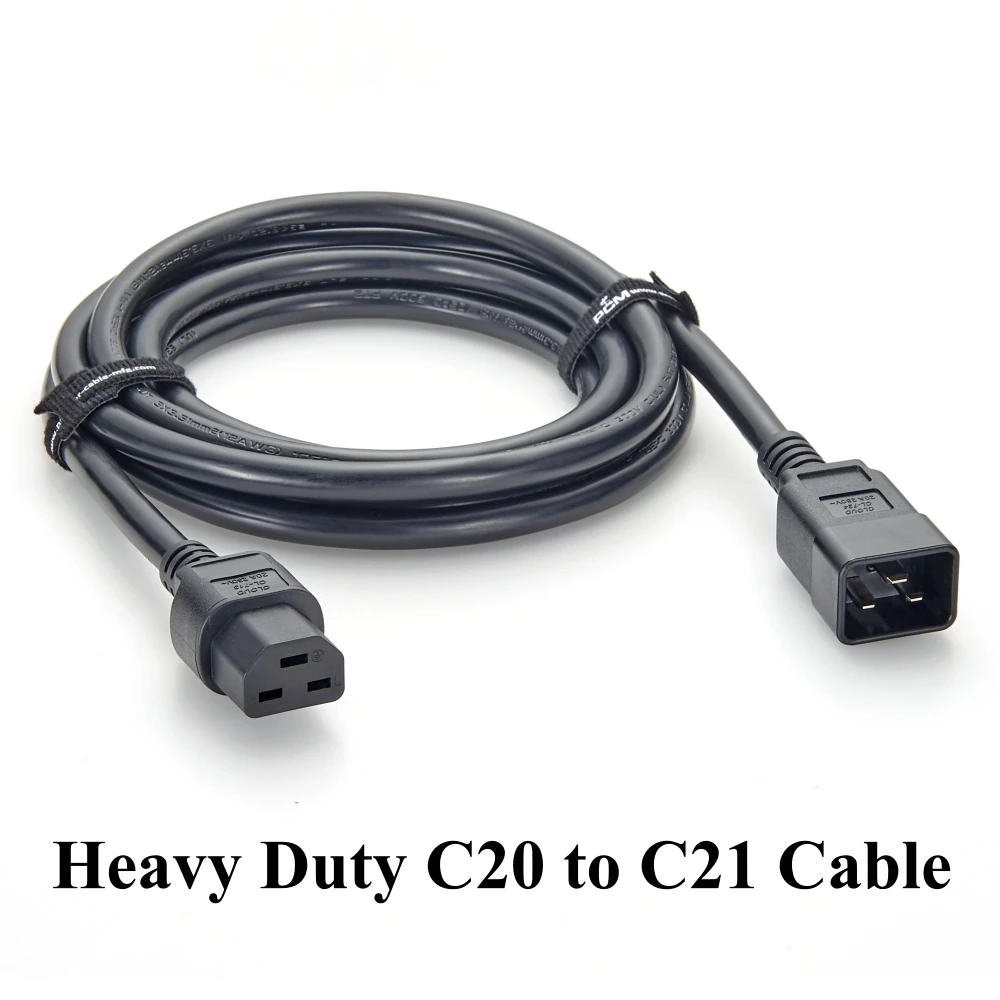 Heavy Duty C20 to C21 AC Power Cable, SJT 12AWG, 250V 20A, IEC-60320 Computer Server Power Extension Cord for Network, PDU, UPS