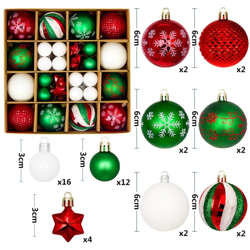 

44PCS Durable Plastic Christmas Ball Set 10 Colors 3-6cm Christmas Tree Balls Suspensable Xmas Ornament Ball Storefront