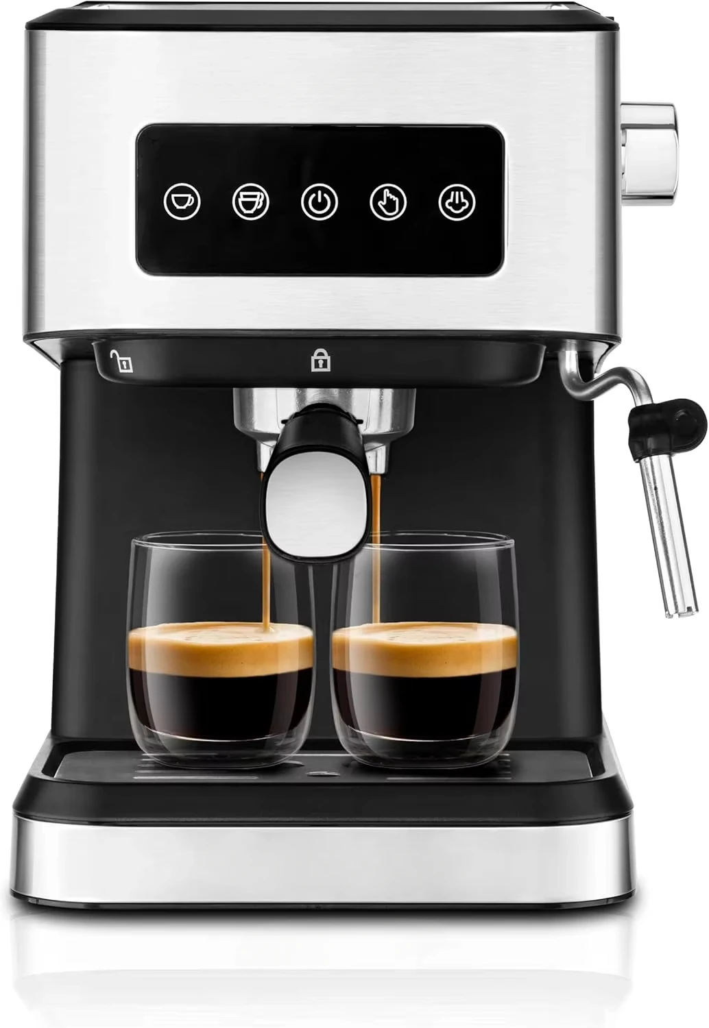 Cafetera Espresso y Capuccino, Panel Táctil Digital, Café Molido o Monodosis ESE, Función Calienta Tazas,1050W,Depósito 1.5L