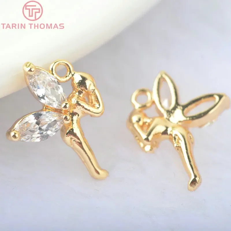 

(1375)6PCS 15*11MM 24K Gold Color Brass with Zircon Fairy Charms Pendants High Quality Diy Jewelry Findings Accessories