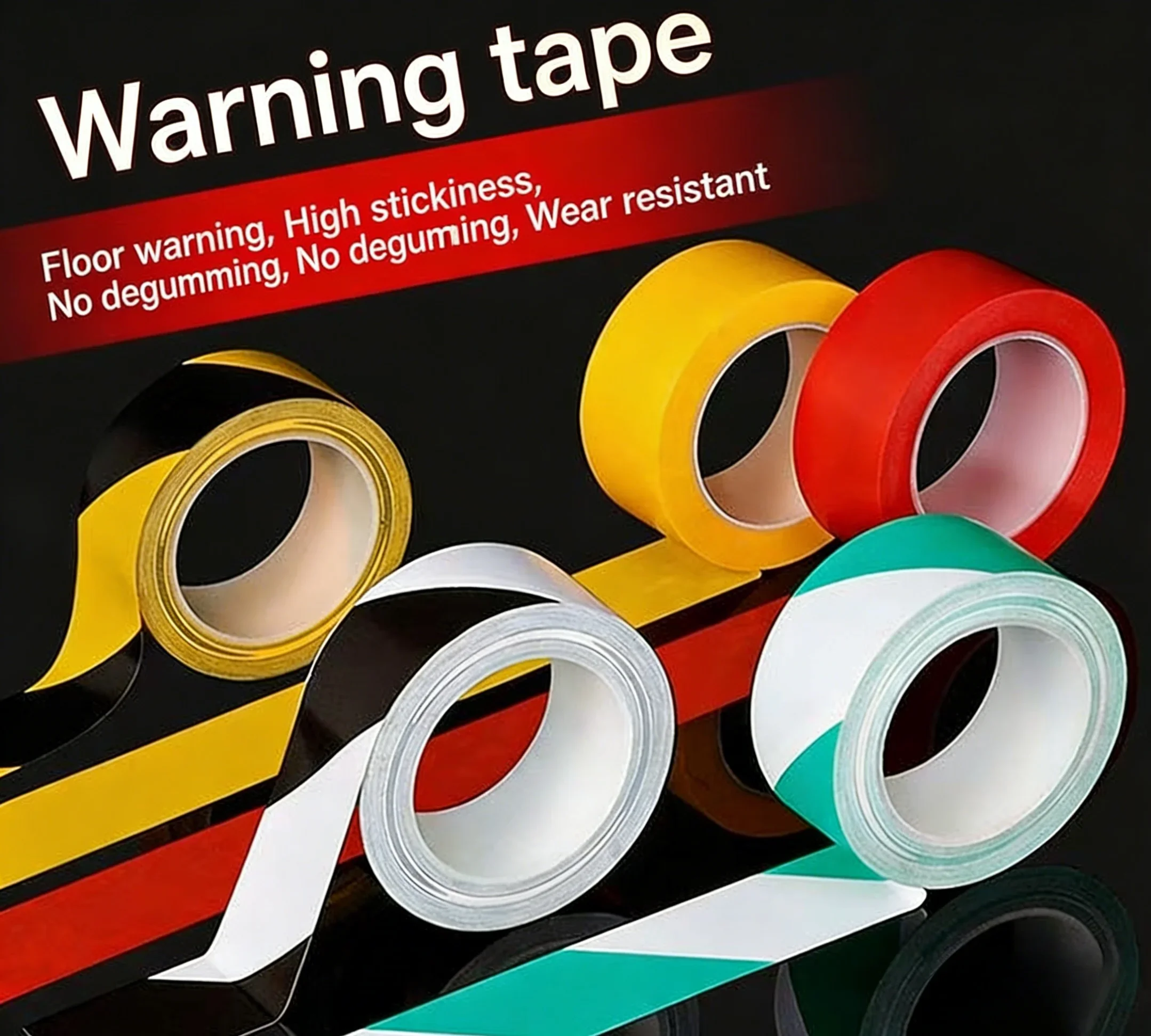 High Viscosity Black Yellow Warning Tape 4.8cm*25Y, Residue Free Electrical Tape, Zebra Crossing Floor Safety Marking Tape