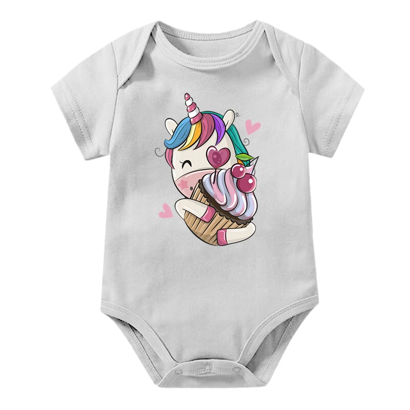 

1pcs Summer Newborn Bodysuits Cartoon Unicorn Cake Baby Boys Girls Jumpsuit Infant 100% Cotton Short Sleeve Cute Unicorn Rompers