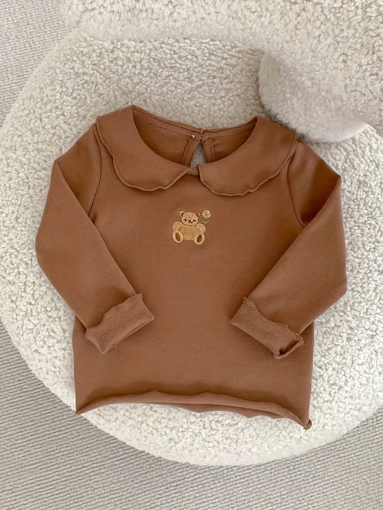 Autumn New Baby Clothing 0-3 Year Old Girl with Wooden Ear Edge Small Flip Collar Cartoon Embroidered Top Versatile Pants