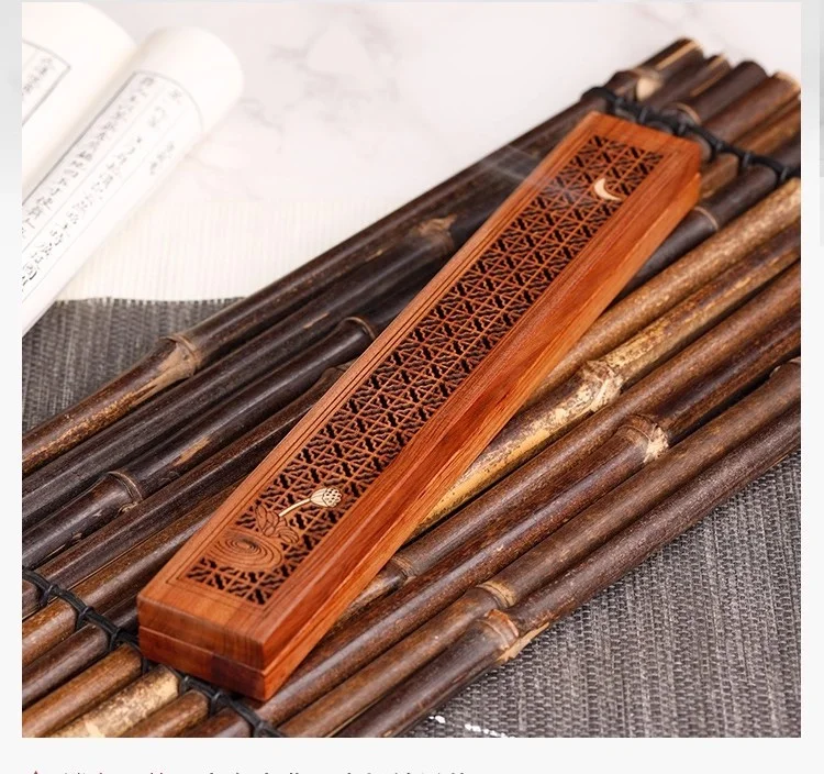 Ebony/Red Sandalwood Lotus Incense Holder Box - Classical Style Burner for Sticks and Lying Incense