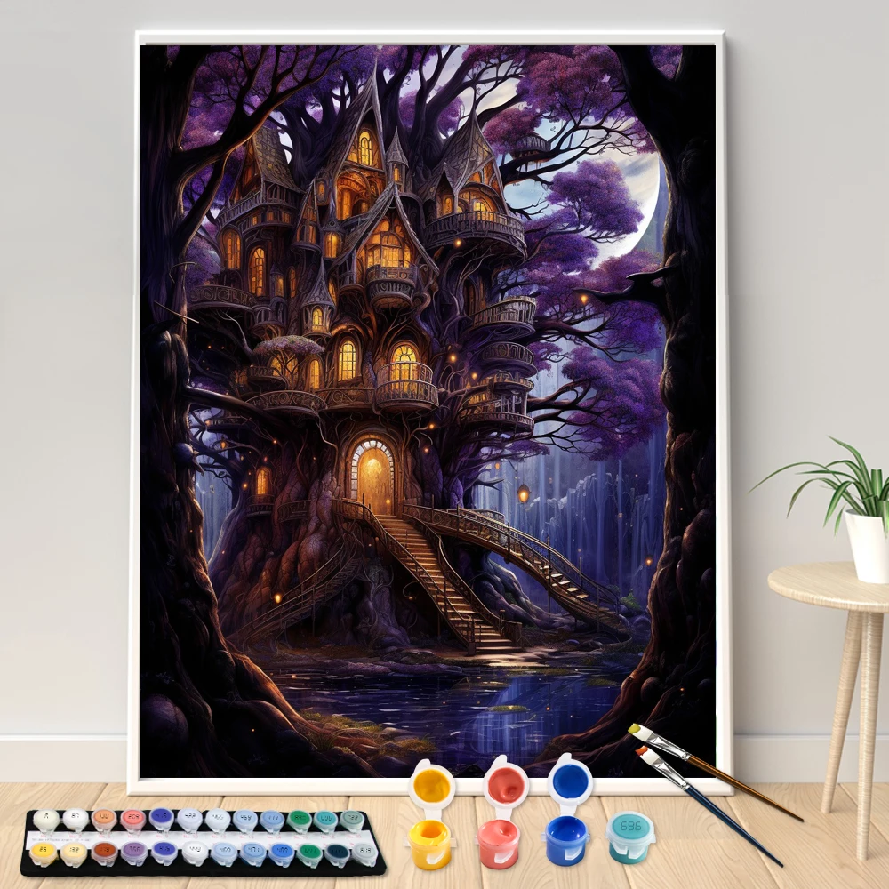 

Painting By Numbers 40x50cm Kits Purple treehouse Picture By Numbers For Home Decors Handpainted Diy Gift