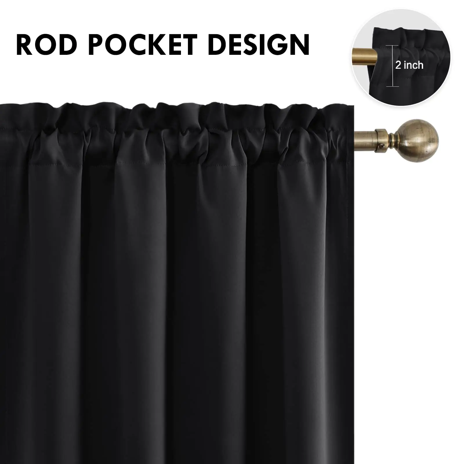 Blackout Curtain Blinds Rod Pocket Window Treatment Ideal for Living Room Bedroom Kitchen Bathroom Home Room Drapes Black/Gray