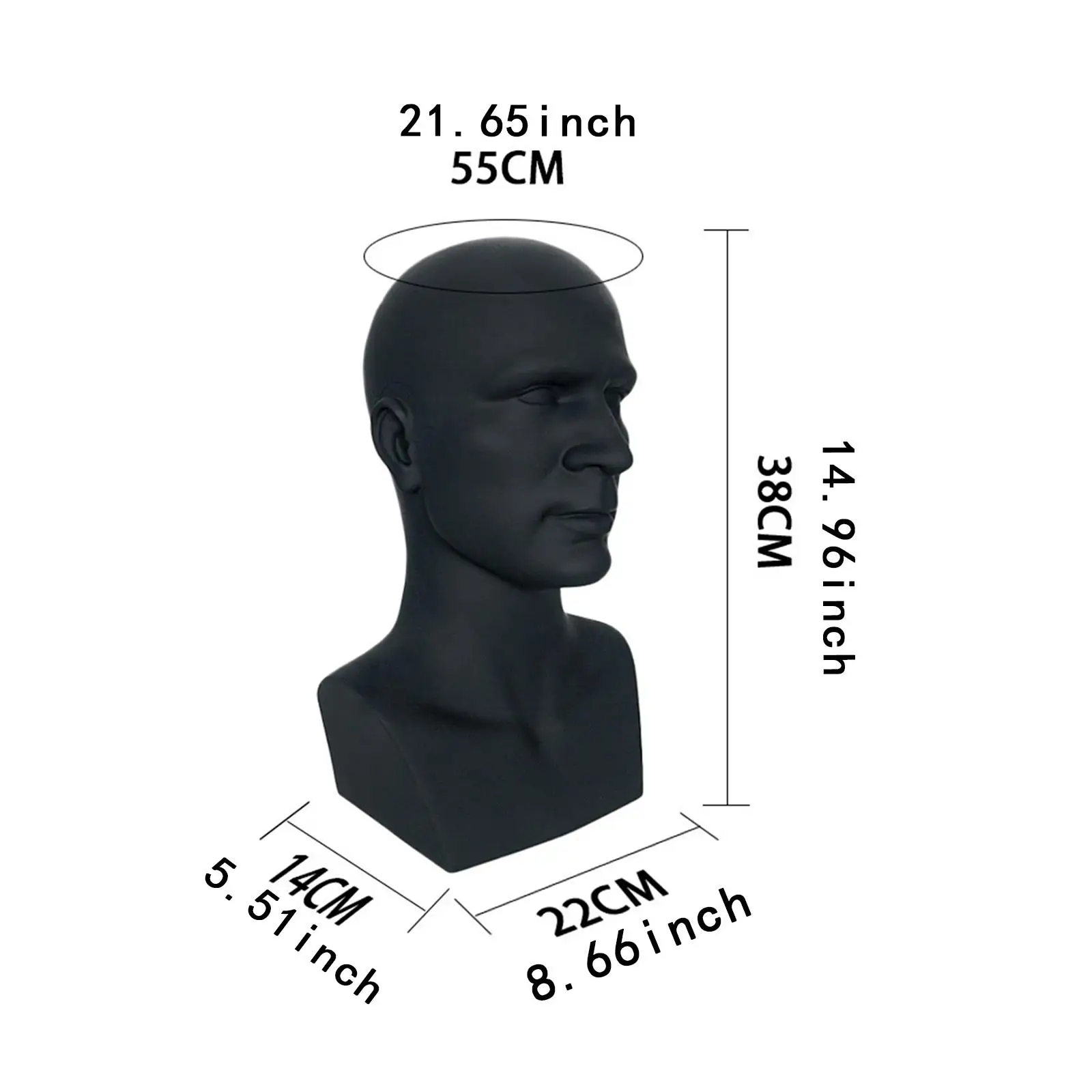 PVC Men Male Mannequin Head Model Styling Training Head Lightweight for Displaying Headset, Headphone Stable Base 15inch Tall