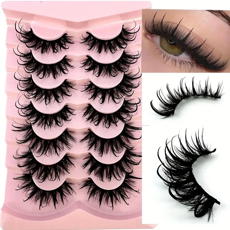 7 pairs of 8D fluffy false eyelashes, voluminous and curled, making your eyes shine like dew-kissed sunflowers with lively charm
