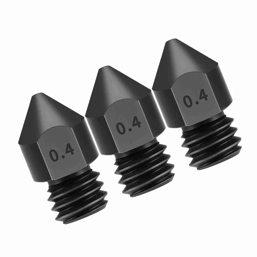 3pcs 0.4mm/0.6mm/0.8mm Hardened Steel Nozzles 1.75mm Filament Hotend Compatible MK8 Nozzle 3D Printer Nozzles For CR-10 Series